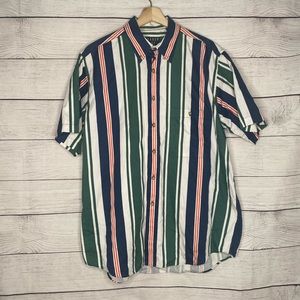 Trader Bay Striped Cotton Casual Short Sleeve Botton Front Shirt L